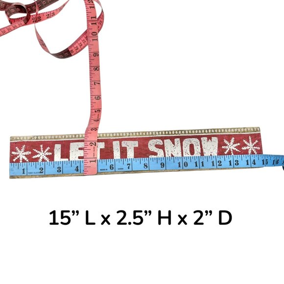Let It Snow Wooden Holiday Decoration Sign 15" L x 2.5" H Red White Rustic Style - Picture 7 of 7